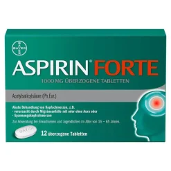 Aspirin Migräne Tabletten|Kopfschmerztabletten-FORTE 1000 mg überzogene Tabletten, 12 St