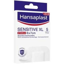 Hansaplast Wundpflaster|Heftpflaster-SENSITIVE XL Wundverband steril 6x7 cm, 5 St