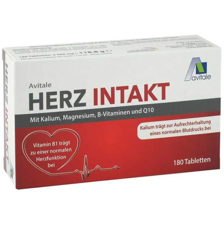 Avitale Vitamin B9 (Folsäure)|Vitamin B1 (Thiamin)-Herz Intakt mit Kalium + Magnesium + B-Vitamine Tabletten , 180 St