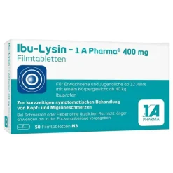1A Pharma Migräne Tabletten|Ibuprofen-Ibu-Lysin – 1 A Pharma 400 mg Filmtabletten, 50 St