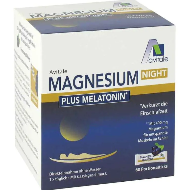Avitale Magnesium|Melatonin Tabletten-Magnesium Night plus 1 mg Melatonin Pulver, 60 St