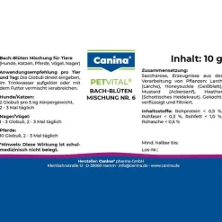 Canina Beruhigungsmittel Katze|Beruhigungsmittel Hund-Petvital Bachblüten Nr.6 Globuli vet. (für Tiere), 10 g